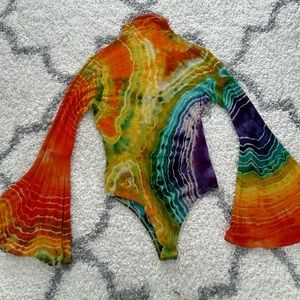 Rainbow Tie Dye Bell Sleeve Bodysuit